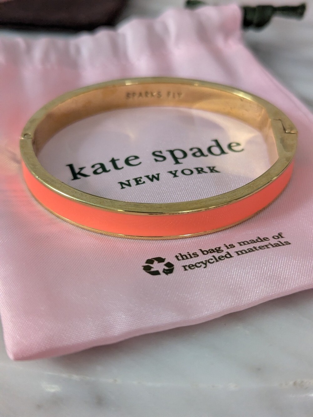 kate spade Coral Enamel Gold-Tone Hinged Bangle -Sparks Fly